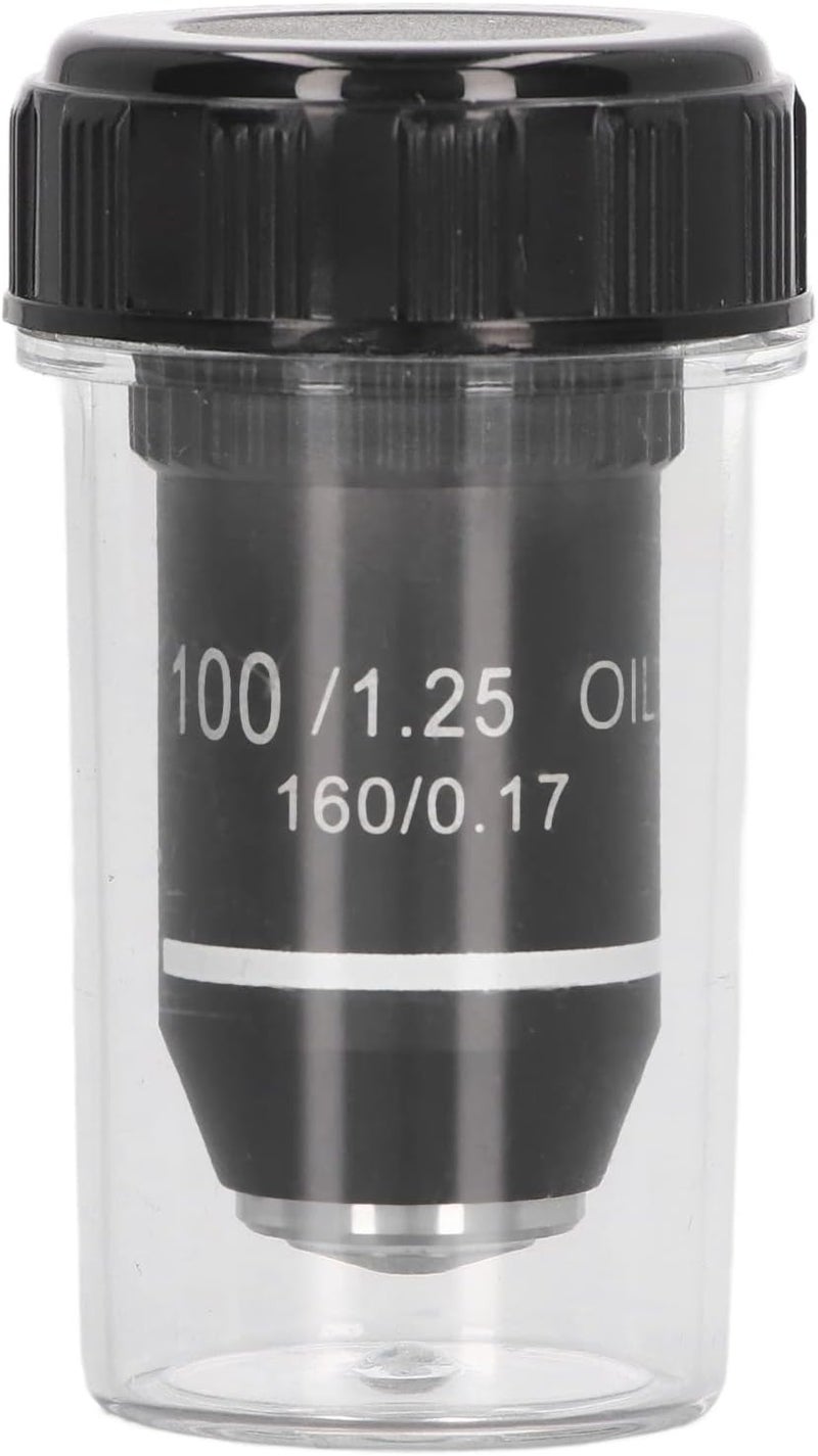 POCREATION Biological Microscope Lens, 195 Achromatic Black Objective Lens 100X High Power Objective Interface 20.2mm Thread Shape Standard RMS Size, for Use on Microscopes Replacement - Image 1